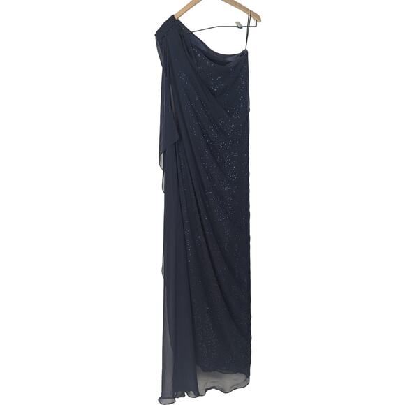 Talbot Runhof One Shoulder Sequined Gown Dress Georgette Overlay Size 6 FLAWS - Picture 3 of 11